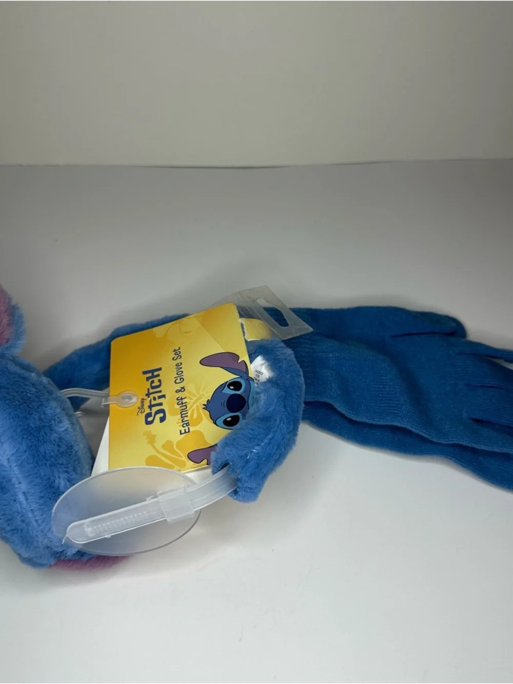 Disney Lilo & Stitch Stitch Face 3D Ear Muffs & Blue Gloves 2pc NEW (Damaged)
